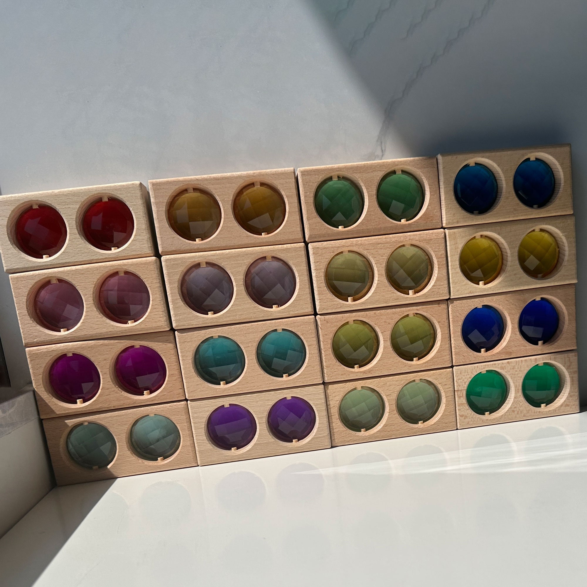 Rainbow Crystal Acrylic Strip Blocks Rectangle Stacking Gem Blocks for Kids  16 Colors Gem Cubes Educational Sensory Light Learning Toys(16PCS Strip