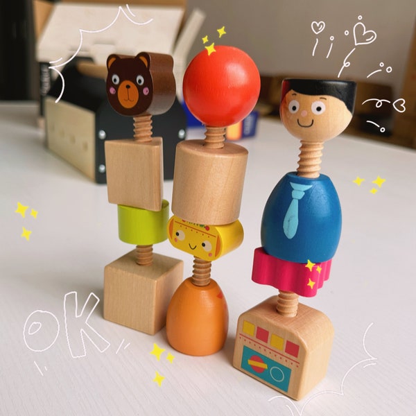 Wooden Cartoon Screwing Toys, Wooden Montessori Toys, Learning Educational Construction Toy for 3 4 5 Years Old Boys Girls