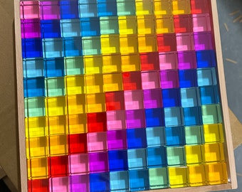 Cubi da costruzione in acrilico arcobaleno, cubi da costruzione in acrilico trasparente per bambini