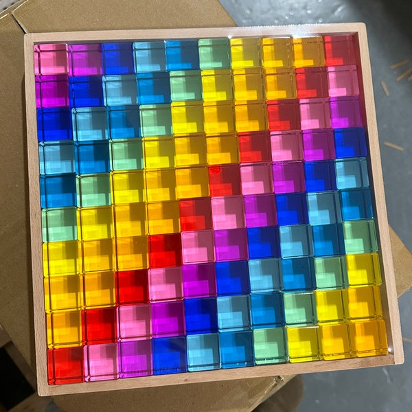 Rainbow Acrylic Cube Building Blocks, Transparent Acrylic Building Cubes for Kids