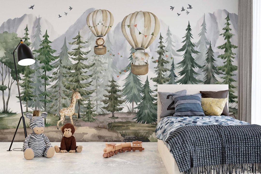 Kids Wallpaper Mountains and Trees Peel and Stick Wall Mural Self ...