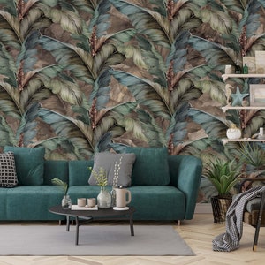 Tropical Leaves Wallpaper, Jungle Leaves Leaf Peel and Stick | Realistic Exotic Leaves Wall Mural Removable Wallpaper