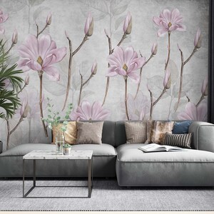 Watercolor Wild Floral Wallpaper | Soft Botanical Floral Wall Mural | Little Floral with Grass Wallpaper | Field Flowers Wall Mural
