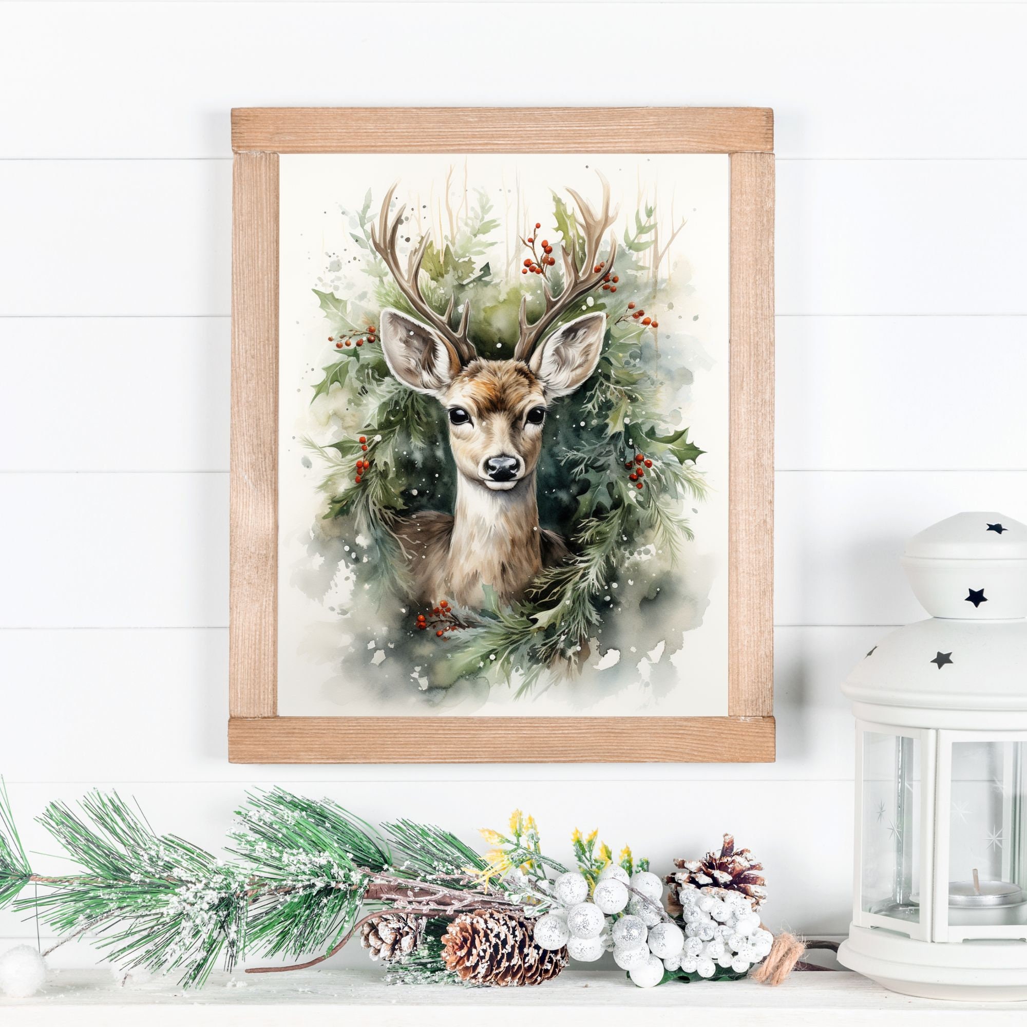 PRINTABLE Reindeer Christmas Wall Art Watercolor Reindeer Etsy