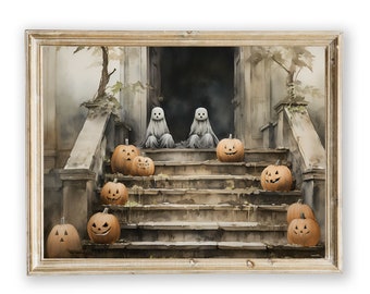 AFDRUKBARE Halloween Ghost kunst aan de muur, schattige aquarel geesten kunst aan de muur, Ghost Art digitale download, vintage Ghost schilderij afdrukbaar