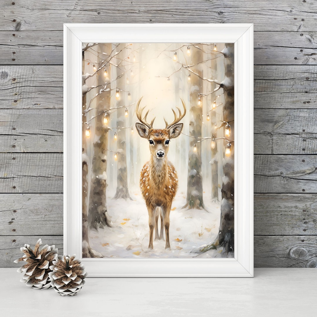 PRINTABLE Reindeer Christmas Wall Art, Watercolor Reindeer Painting