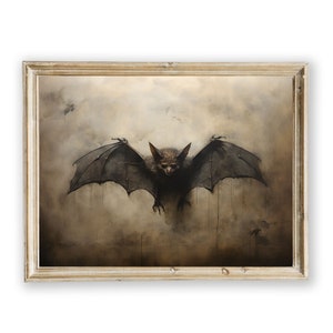 PRINTABLE Halloween Bat Wall Art, Halloween Art Print, Bat Art, Gothic Decor, Bat Wall Art Digital Download,Vintage Oil Painting Bat Print