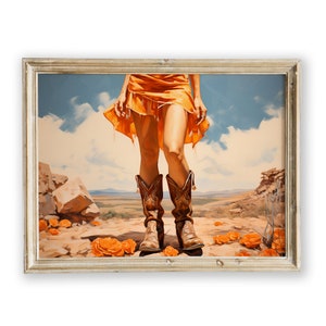 Cowgirl Boots Wall Art Print, Orange Watercolor Cowgirl Print, Western Themed Digital Art, Cowgirl Gift, Country Cowgirl Present