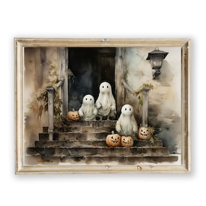 PRINTABLE  Halloween Kodama Ghost Print, Cute Watercolor Ghosts Wall Art, Ghost Art Digital Download, Vintage Ghost Painting Printable