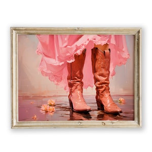 Cowgirl Boots Wall Art Print, Pink Watercolor Cowgirl Print, Western Themed Digital Art, Cowgirl Gift, Country Cowgirl Present