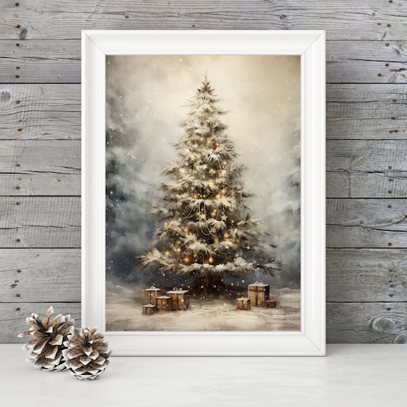 Vintage Christmas Tree Wall Art Canvas Print Victorian Christmas Holiday Wall Decor Winter Christmas Decoration 12x16 Unframed - View #7