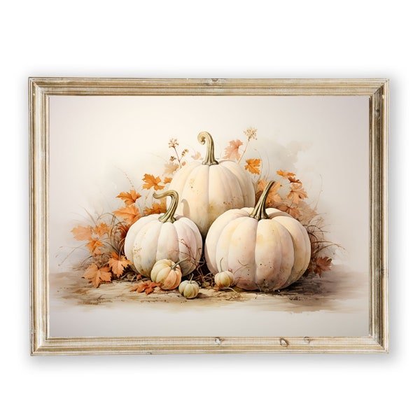 PRINTABLE Fall Pumpkin Wall Art, Printable Pumpkin Still Life Vintage watercolor Painting, Rustic Fall Art, Halloween Autumn Wall Print