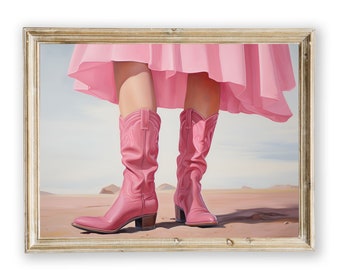 Pink Cowgirl Boots Wall Art Print, Colorful Watercolor Cowgirl Print, Western Themed Digital Art, Cowgirl Gift, Country Cowgirl Present
