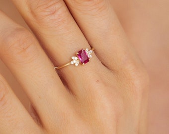 Sozuer Vintage 14k Gold Ruby Solitaire Ring - Dainty Stacking Gift for Her