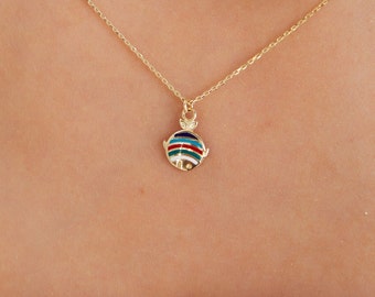 Unique Colorful 14k Gold Fish Necklace - Dainty, Modern, and Colorful Gift