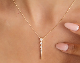 Trio Solitaire Gold Necklace - Perfect Stylish Gift, Minimalist Necklace