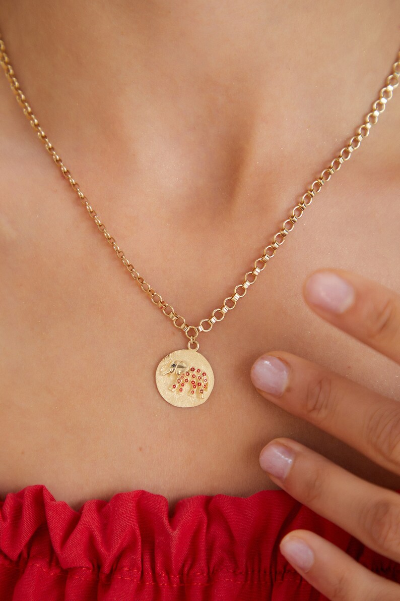 14k Gold Elephant Necklace Minimalist and Birthday Gift image 1