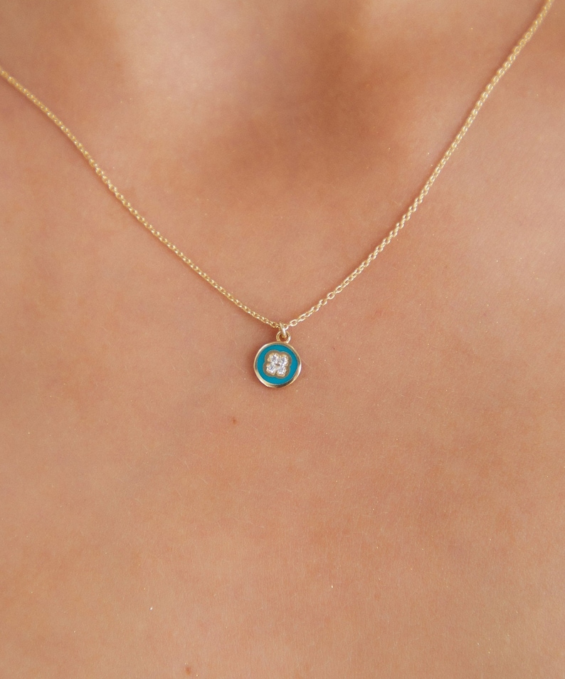 Elegant 14K Gold Zircon Stone-Adorned Round Floral Necklace A Unique Gift for Your Special Sister or Mother-in-Law image 1