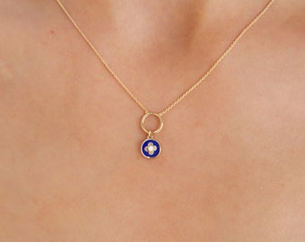 Custom 14k Gold Blue Flower Minimalist Necklace - Friendship Gift