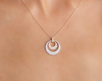 Gold Round Necklace with Three Colored Stones - Very Elegant, Very Stylish, Perfect Gift