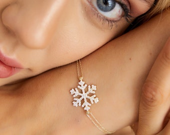 Sozuer Snowflake Gold Necklace, 14 Carat Gift Gold Necklace, Zircon Stone Necklace