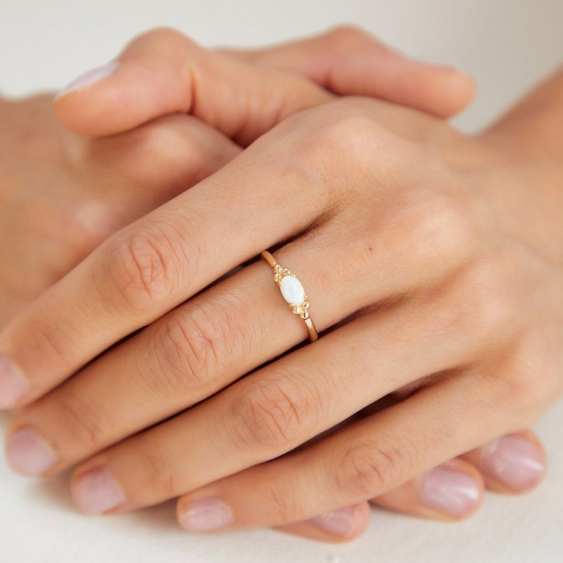 Sozuer 14K Gold Moonstone Engagement Ring Handmade Gift for Her image 1
