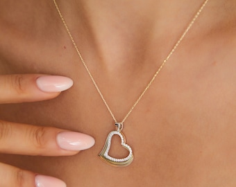 Three Color Gold Heart Necklace - Gift For Sister, Minimalist Necklace