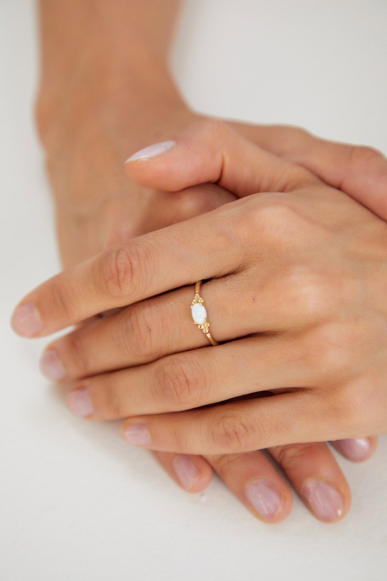 Sozuer 14K Gold Moonstone Engagement Ring Handmade Gift for Her image 2