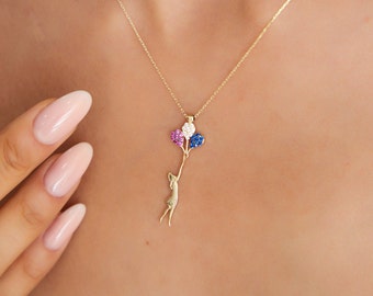 Gold Flying Balloon Girl Necklace - Gift for Lover, Gift for Sister