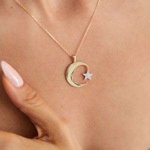 Gold Moon Necklace with Mustafa Kemal Atatürk Figure Gift for Lover, Gift for Friend image 1