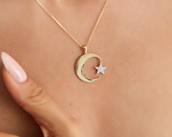 Gold Moon Necklace with Mustafa Kemal Atatürk Figure - Gift for Lover, Gift for Friend