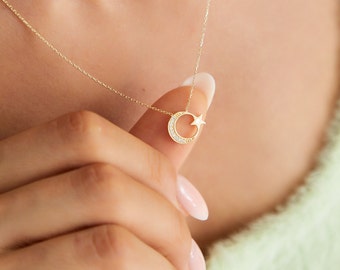 Star and Crescent Stone Gold Necklace - Daily Use, Special Occasion Gift
