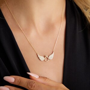 Angel's Favorite Gold Necklace Angelic Symbol Gold Necklace Angel's Peace Gold Necklace image 1