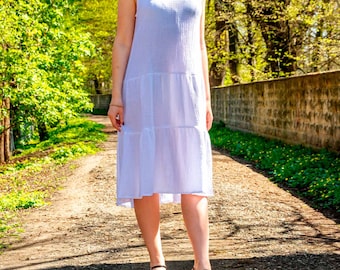 Natural Boho 100% cotton dress / Muslin Double Gauze / White dress / Handmade