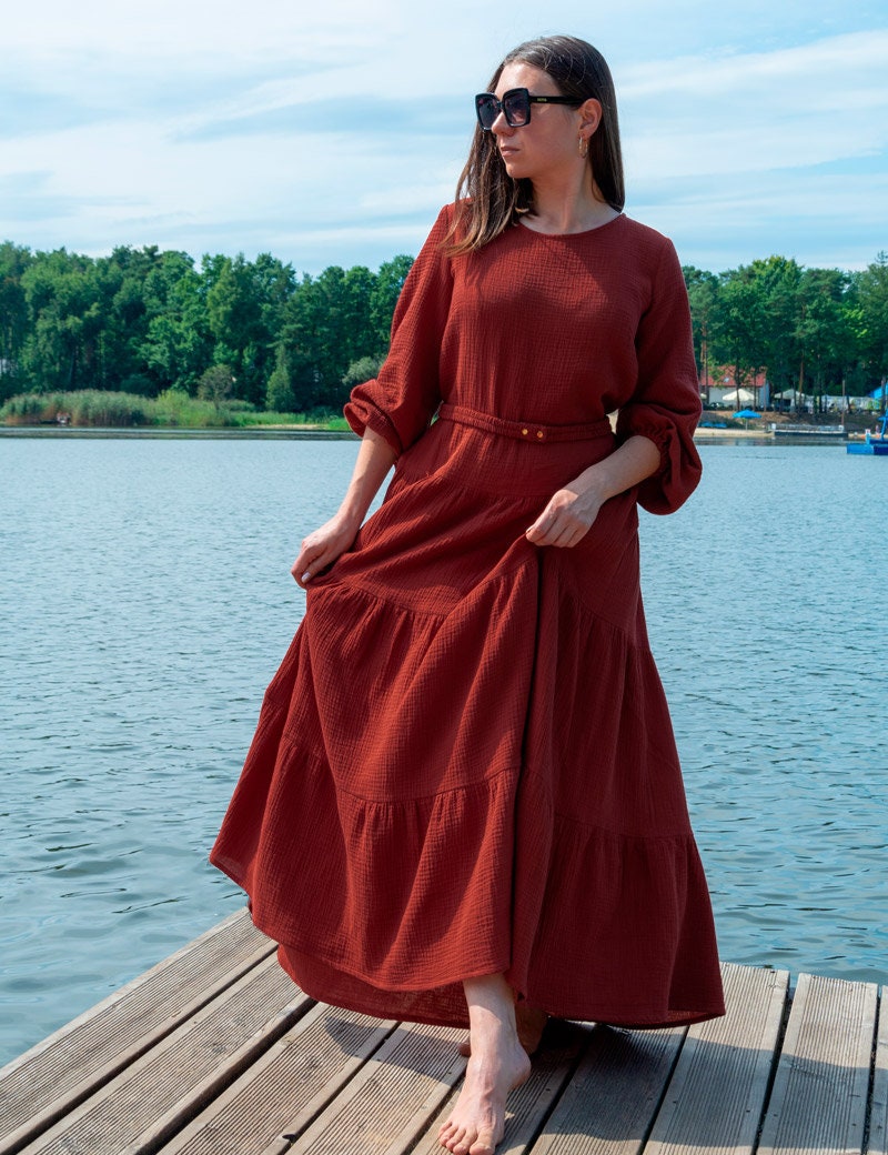 red muslin dress Gorgeous Antique Thin Muslin Red Dress. For Sale at Ruby Lane