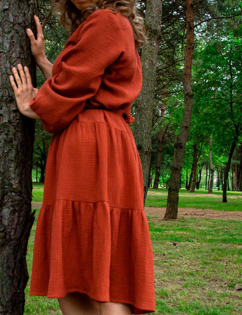 red cotton gauze dress Red Organic Cotton Gauze Dress: Long Sleeve Smock - Size XL