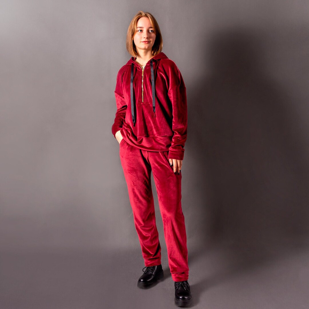 Velvet Sports Set Cozy Hoodie and Pants / Clothes for Home / Gift for