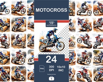 Pacchetto PNG di motocross ad acquerello: disegni di moto da cross (download digitale)