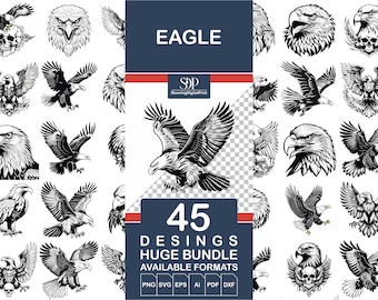 45 Eagle SVG BUNDLE, Vector File,Eagle Head Clipart, Eagle Face SvG, Eagle Clipart, Eagle Cricut,Eagle Silhouette,Eagle Print Commercial Use
