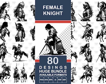 Female Knight SVG Bundle, Warrior Woman Medieval Armor Designs (Digital Download)