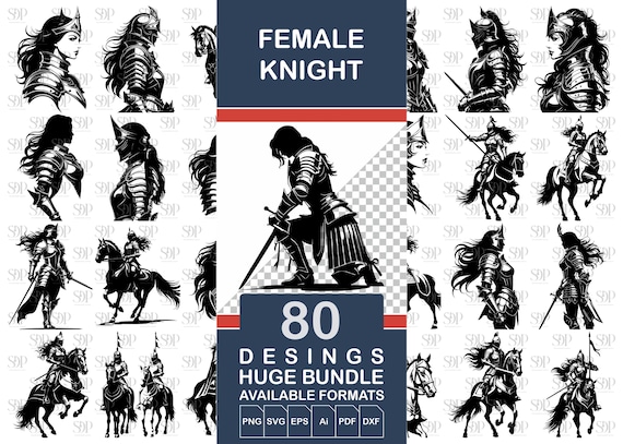 Female Knight SVG Bundle, Warrior Woman Medieval Armor Designs (Digital Download)