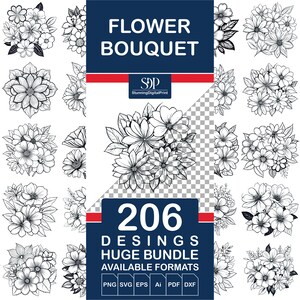 206 Flower Bouquet SVG ,BUNDLE, Vector File, Flower Bouquet , Flower Bouquet Cricut,Silhouette Flower Bouquet ,Flower Print, Commercial Use,
