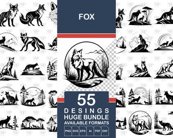 Fox Svg, Fox svg bundle, Fox Vector File, Fox Png, Fox Cut file, Fox Silhouette svg, Fox Face svg, Fox Svg File for Cricut, Fox Clipart