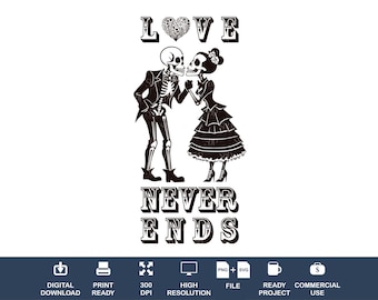 Schädel-Liebhaber SVG, Gothic Skelett Paar Clipart (digitaler Download)