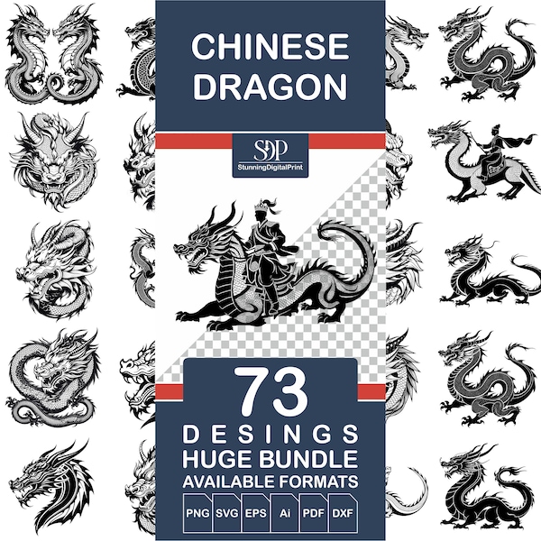 73 Chinese Dragon Svg, Chinese Dragon Bundle,Dragon Cricut, Chinese Dragon Vector,Cute Dragon,Retro Dragon, Silhouette Dragon,Commercial Use