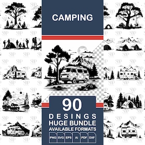 90 CAMPING SVG, paquete de Svg de camping, archivo vectorial de camping, letrero svg de camping, Cricut de Svg de camping, Svg de viaje, láser svg de camping, archivos svg de camping