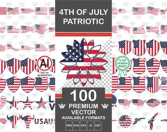4th of July SVG Bundle: 100 American Flag Vectors (Digital Download)