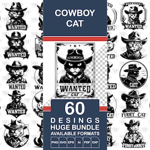 60 Cowboy-Katze-Svg, Katzen-Svg-Bundle, Vintage Katzen-Vektorgrafik, Western-Svg, Western-Svg, Cat Cowboy-Svg, Western-Cat-Png, Western-Cat-Svg, Cat Cowboy Png, Meow Cowboy