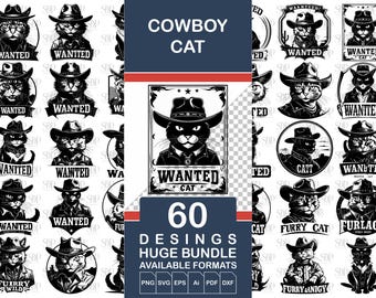 Cowboy Cat SVG Bundle: 60 Western Designs (Digital Download)