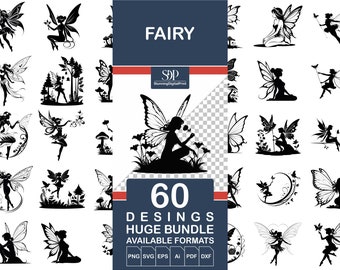 60 Fairy Designs Bundle, Silhouette svg (png, svg, eps, ai, pdf, dxf)